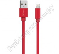Trust кабель 20129 lightning 1м плоский красный б0035149