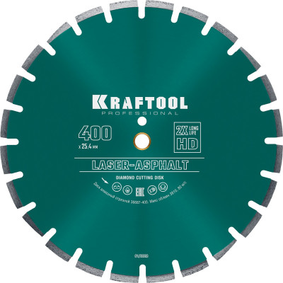 Kraftool laser-asphalt, 400 мм, (25.4/20 мм, 10 х 3.4 мм), сегментный алмазный диск (36687-400)