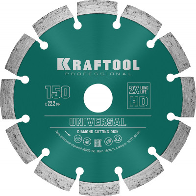 Kraftool laser-universal 150 мм (22.2 мм, 10х2.4мм), алмазный диск (36680-150)