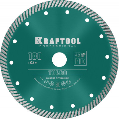 Kraftool turbo, 180 мм, (22.2 мм, 10 х 2.6 мм), сегментированный алмазный диск (36682-180)