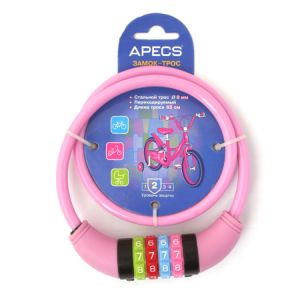 * замок велосипедный apecs pd-82-65cm-code-pink