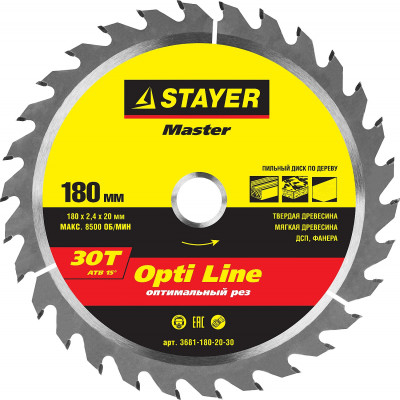 Stayer opti line 180 x 20 мм 30т, диск пильный по дереву