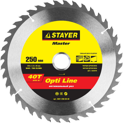Stayer opti line 250 x 30 мм 40т, диск пильный по дереву