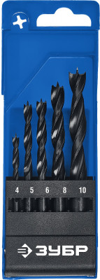 ЗУБР 5 шт: (4-5-6-8-10 мм), м-образная заточка, набор сверл спиральных по дереву, профессионал (29421-h5)