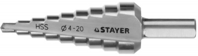 Stayer 4-20 мм, 9 ступеней, сталь hss, ступенчатое сверло (29660-4-20-9)