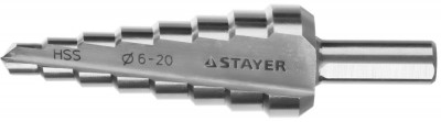 Stayer 6-20 мм, 8 ступеней, сталь hss, ступенчатое сверло (29660-6-20-8)