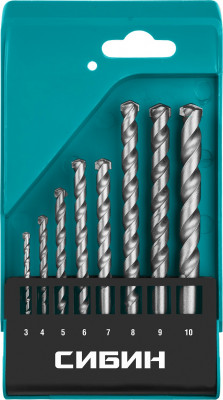Сибин 8 шт: d 3-4-5-6-7-8-9-10 мм, набор сверл по бетону (29112-h8)