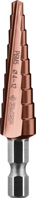 ЗУБР кобальт, 4-12 мм, 9 ступеней, сталь р6м5, кобальтовое покрытие, ступенчатое сверло, профессионал (29672-4-12-9)