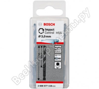 Bosch сверла по металлу с шестигранным хвостовиком impact control, 3.0мм 2608577118