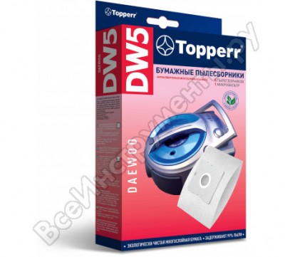Topperr dw 5 пылесборник д/пылесоса daewoo rc- 8200, 8500, 8600, 5 шт. 1004