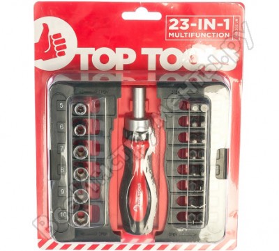 Top tools сменные наконечники и торцевые головки с держателем, 23 шт. 39d186