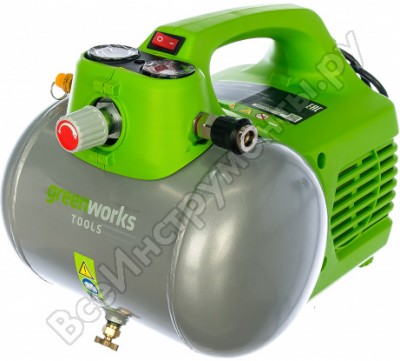 Greenworks компрессор электрический gac6l, 300w, 8 bar 4101302