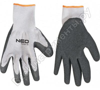 Neo tools перчатки рабочие, х/б, сторона ладони с латексным покрытием, 8 97-601
