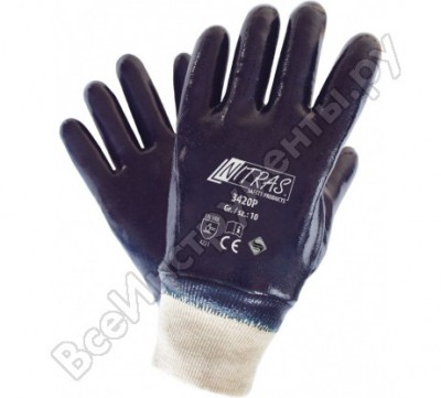 Nitras перчатки с нитрил покр манжета обливные premium арт 3420p р10 пара