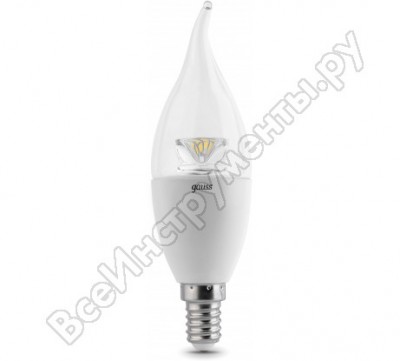 Gauss лампа LED candle tailed crystal clear e14 6w 4100k диммируемая sq104201206-d