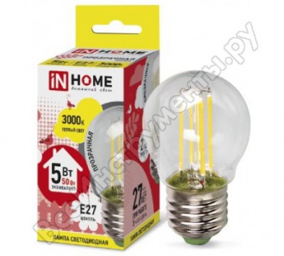 In home лампа светодиодная LED-шар-deco 5вт 230в е27 3000к 450лм прозрачная 4690612007700