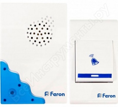 Feron звонок дверной беспроводной feron е-223 электрический 32 мелодии белый синий с питанием от батареек 23679