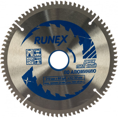 Runex диск пильный по алюминию 210мм х 80 зуб х 32/30мм, отрицательный угол наклона зубьев 553004