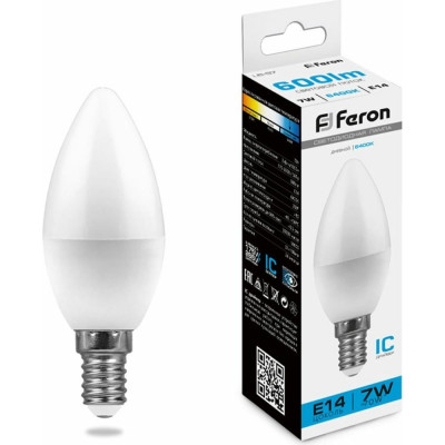 Светодиодная лампа FERON LB-97 Свеча E14 7W 6400K 25477