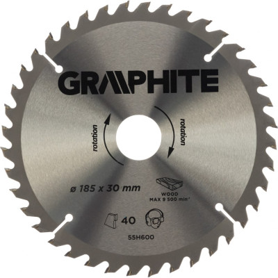 Graphite диск отрезной 185x30 мм, 40 зубьев 55h600