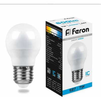 Светодиодная лампа FERON LB-95 Шарик E27 7W 6400K 25483