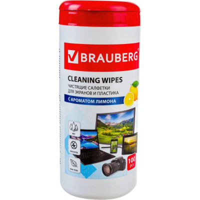Универсальные влажные чистящие салфетки для экранов и пластика BRAUBERG Лимон 511688