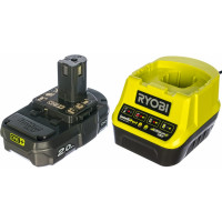 Ryobi one+ li-ion аккумулятор 2.0aч + зарядное устройство rc18120, rc18120-120 5133003368