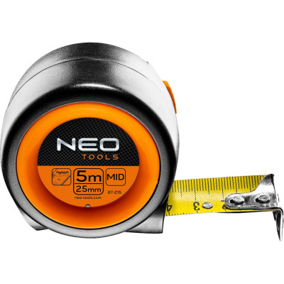 Neo tools kомпактная рулетка, стальная лента 5 м x 25 мм, с фиксатором selflock, магнит 67-215