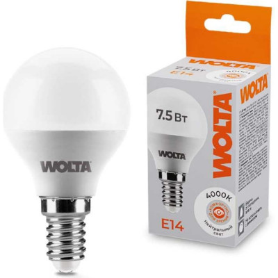 Wolta лампа шар 7.5 вт LED, 4000k, 25s45gl7.5e14