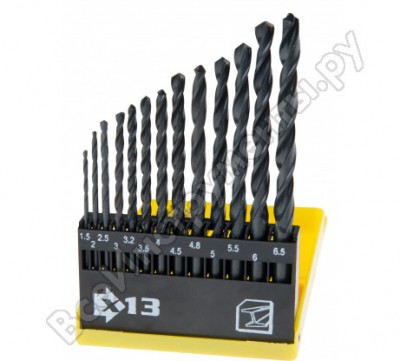 Top tools сверло по металлу, hss, 1.5-6.5 мм, s4, набор 13 шт 60h713