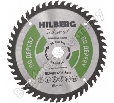 Trio-diamond диск пильный hilberg industrial дерево 180x20/16x48т hw181