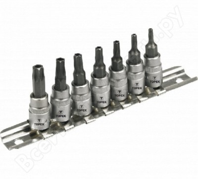 Topex наконечники torx с головкой, набор 7 шт., 1/4, сталь crv, размеры: t10, t15, t20, t25, t27, t30, t40 39d378