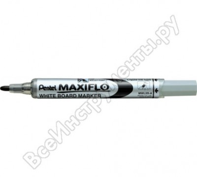 Pentel маркер для досок с жидкими чернилами и кнопкой подкачки чернил maxiflo пулеобразный наконечник, черный, 4.0 мм mwl5s-a
