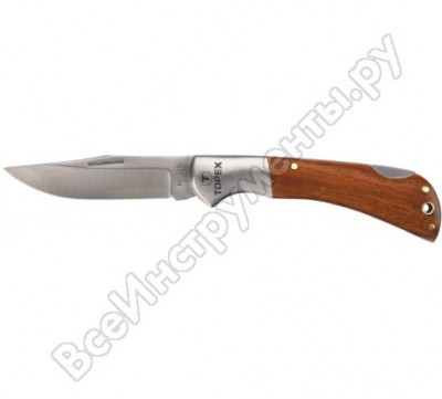 Topex нож универсальный, лезвие 80 мм, складной, нержавеющее лезвие и корпус, фиксация лезвия, деревянные накладки 98z007