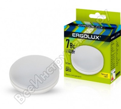 Ergolux LED-gx53-7w-gx53-3k эл.лампа светодиодная 7вт gx53 3000к 172-265в 13512