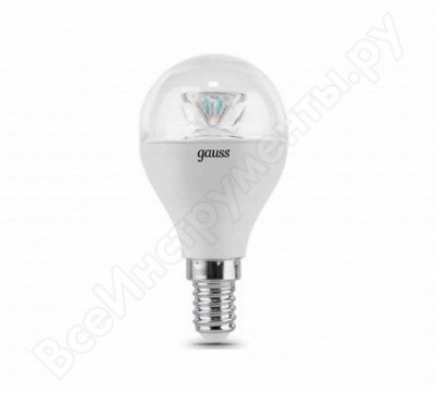 Gauss лампа LED globe crystal clear e14 6w 4100k диммируемая sq105201206-d