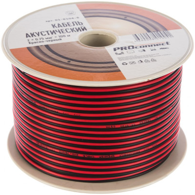 Proconnect кабель акустический, 2x0.75 кв. мм, красно-черный, 100 м. 01-6104-6 01-6104-6