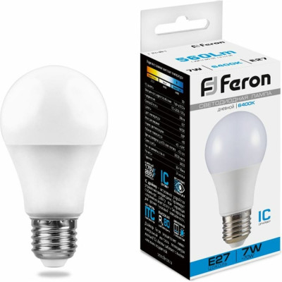 Светодиодная лампа FERON LB-91 Шар E27 7W 6400K 25446