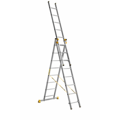 Алюмет алюминиевая трехсекционная профессиональная лестница p3 9308