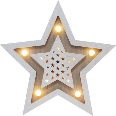 Neon-night деревянная фигура с подсветкой звезда двойная 30х4х30 см, теплый белый 504-027