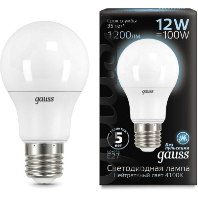 Лампа Gauss LED A60 globe 12W E27 4100K 102502212