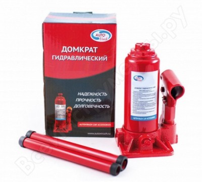 Autovirazh домкрат гидравлический 6 т бутылочный в коробке 2-х оковый /красный/ av-073406