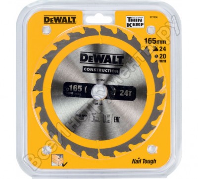Dewalt пильн.диск construct 165/20 24 atb +10град dt1934