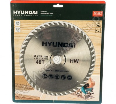 Hyundai диск для циркулярных пил дерево d255 48t d30mm/20мм/25.4мм /25/50/ 205209