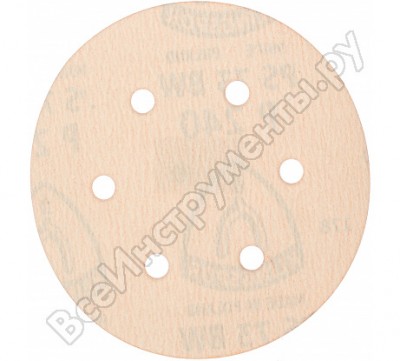 Klingspor шлиф-круг на липучке для обработки красок, лаков, шпаклевок с отверстиями ф150; р240; 6 отверстий 301226