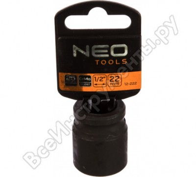 Neo tools ударные головка 1/2 22 x 38 мм cr-mo 12-222
