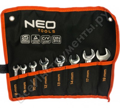 Neo ключи комбинированные короткое, 8-19 мм, набор 8 шт. 09-791