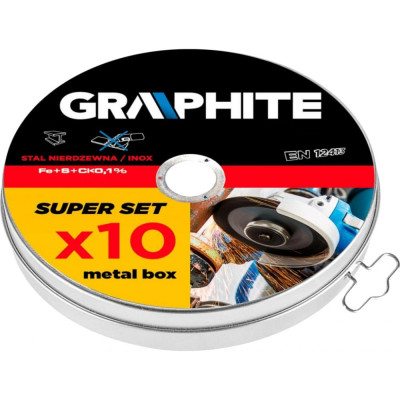 Graphite диск отрезной по металлу, 115x1.0x22.2 мм, 41 a60-t-bf, inox, 10 шт. 55h570