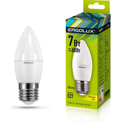 Электрическая светодиодная лампа Ergolux LED-C35-7W-E27-3K Свеча 13297
