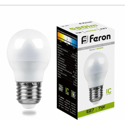 Светодиодная лампа FERON LB-95 Шарик E27 7W 4000K 25482